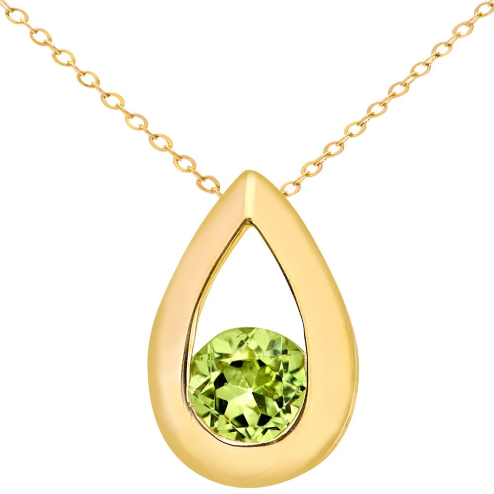 SPARKLD 9ct Yellow Gold Peridot Teardrop Pendant necklace