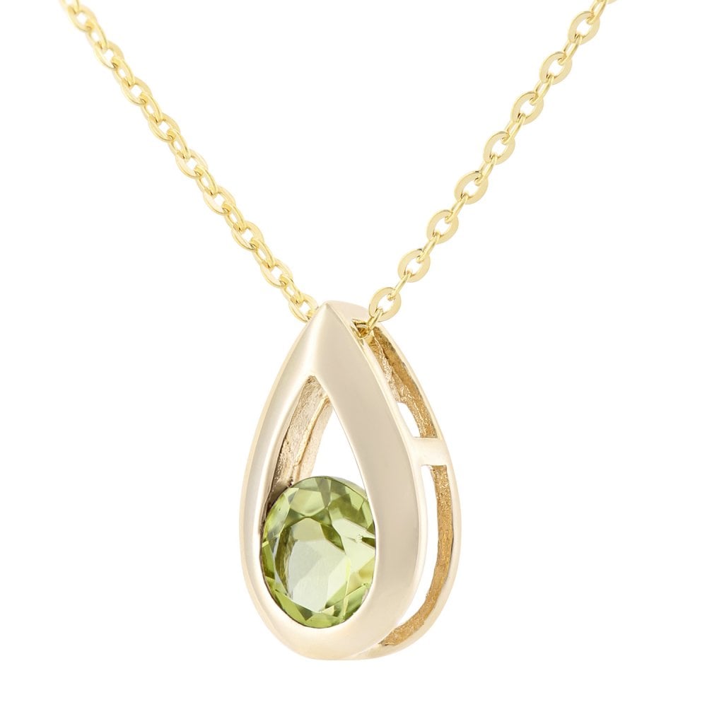 SPARKLD 9ct Yellow Gold Peridot Teardrop Pendant necklace