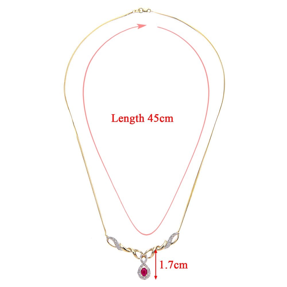 SPARKLD 9ct Yellow Gold 0.10ct Diamond and Ruby Necklace prong Set, Herringbone Chain, 46 cm Length