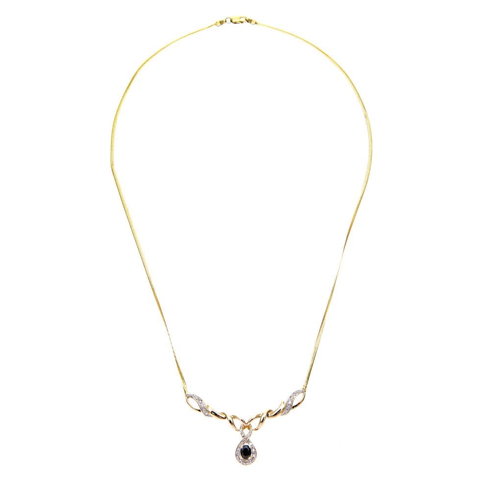 SPARKLD 9ct Yellow Gold 0.10ct Diamond and Sapphire Necklace 45.5 cm