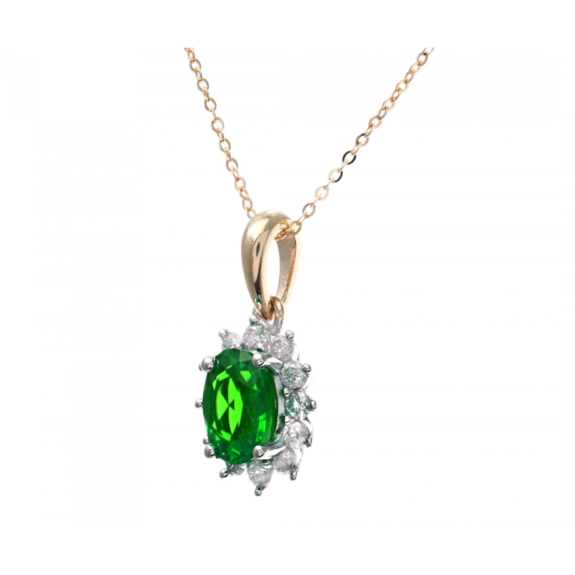 SPARKLD 9ct Yellow Gold Emerald and 0.25ct Diamond Cluster Pendant Necklace
