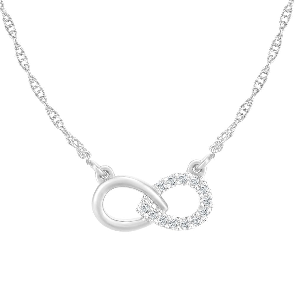 SPARKLD 9ct White Gold 0.05ct Diamond Link Necklace of Length 42cm