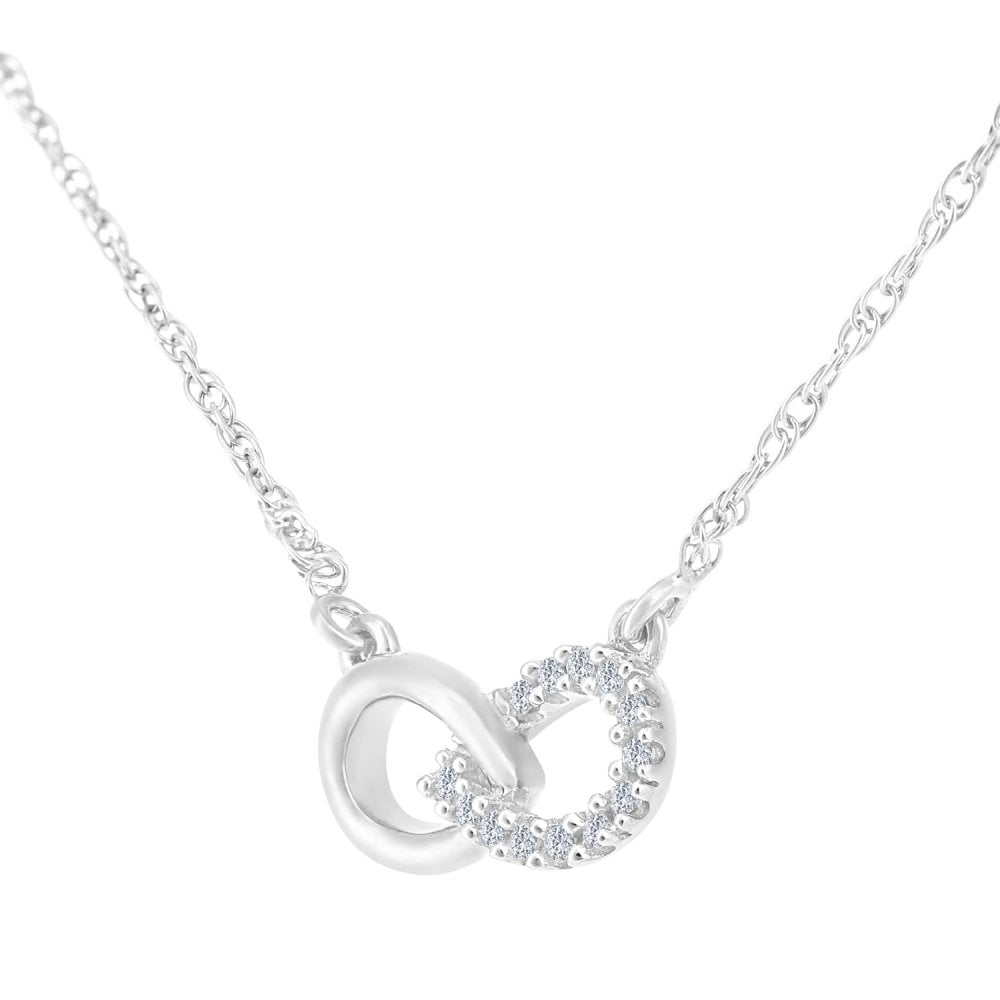 SPARKLD 9ct White Gold 0.05ct Diamond Link Necklace of Length 42cm