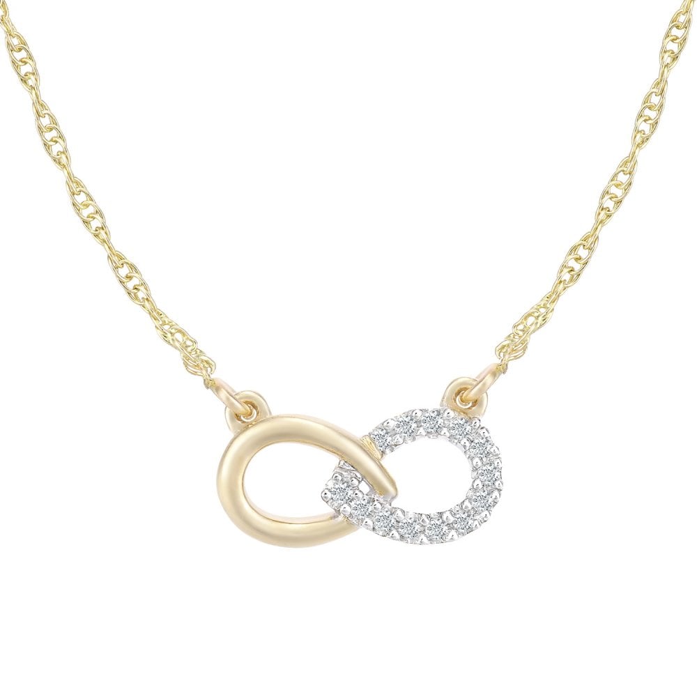 SPARKLD 9ct Yellow Gold 0.05ct Diamond Link Necklace of Length 42cm