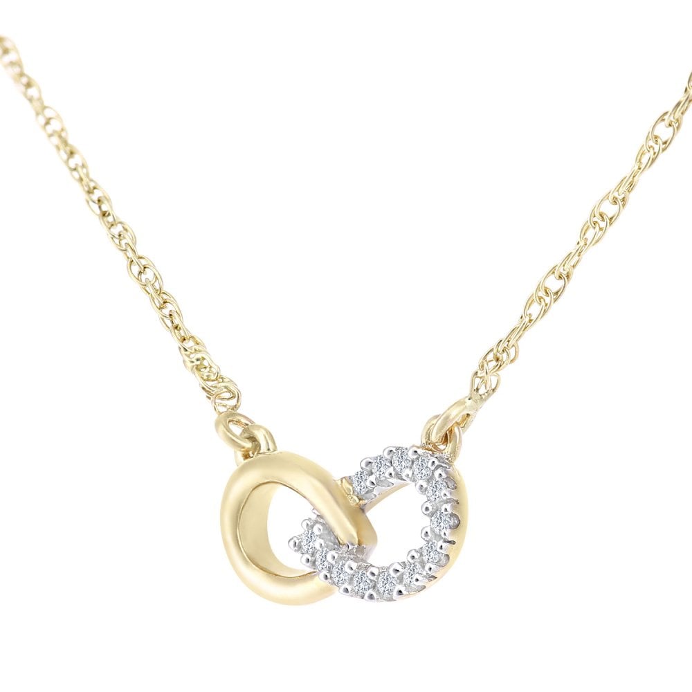 SPARKLD 9ct Yellow Gold 0.05ct Diamond Link Necklace of Length 42cm