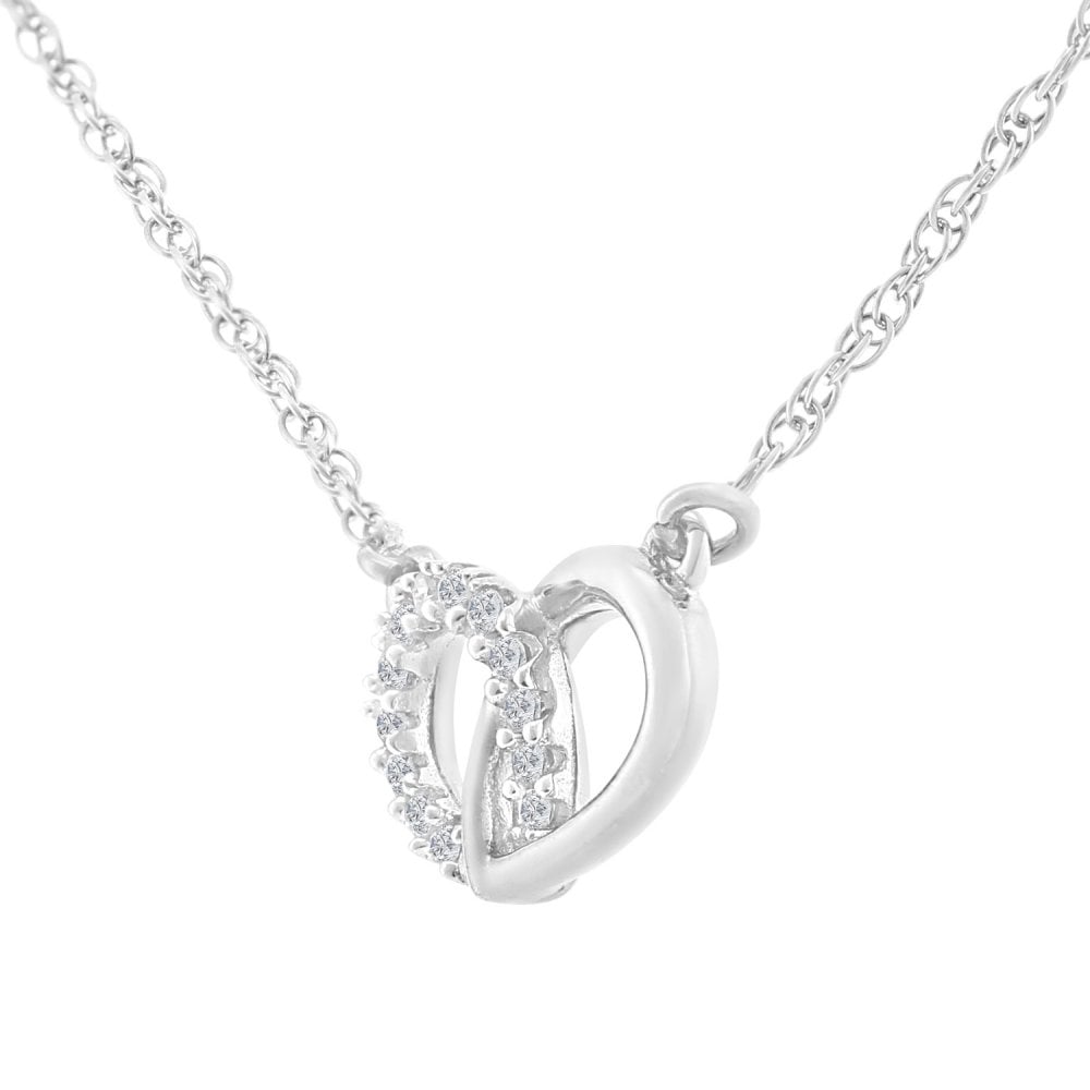 SPARKLD 9ct White Gold 0.05ct Diamond Linked Hearts Necklace of Length 42cm