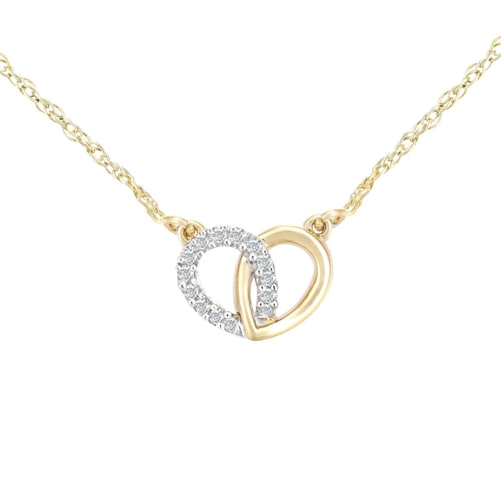 SPARKLD 9ct Yellow Gold 0.05ct Diamond Linked Hearts Necklace of Length 42cm