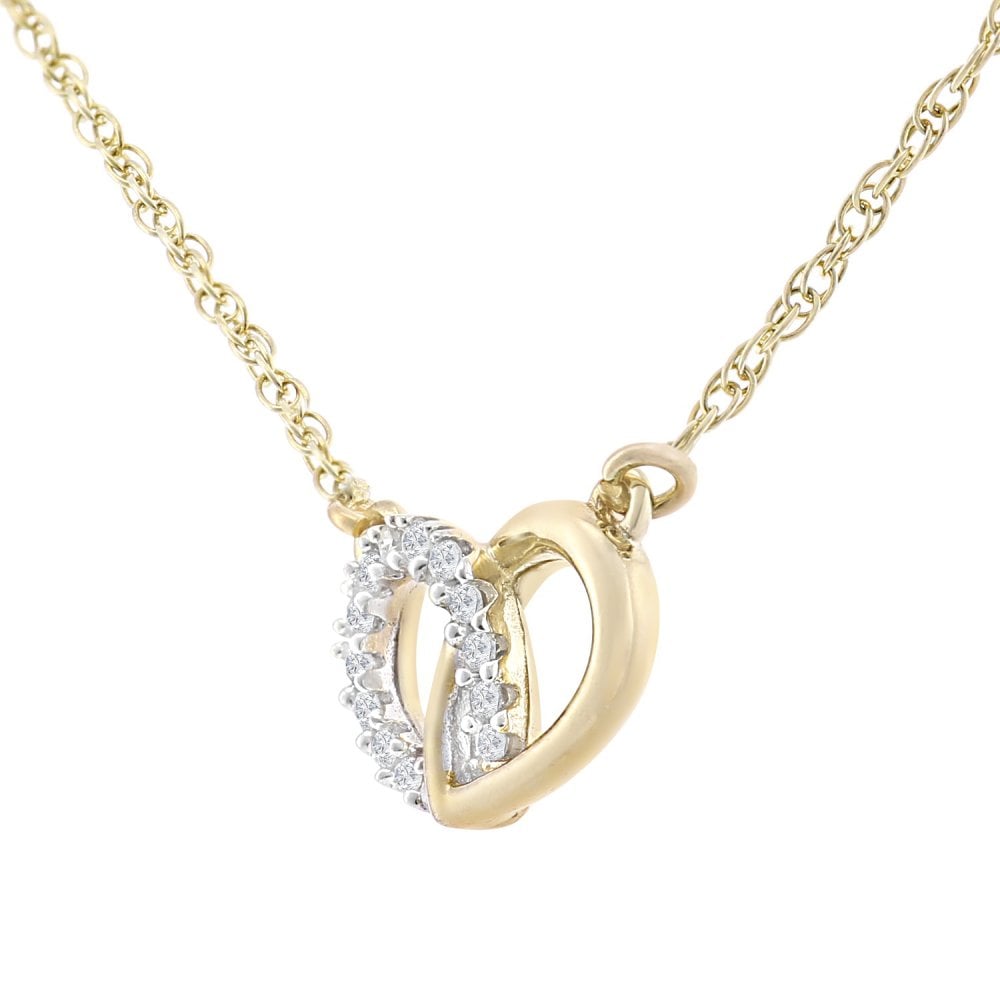 SPARKLD 9ct Yellow Gold 0.05ct Diamond Linked Hearts Necklace of Length 42cm