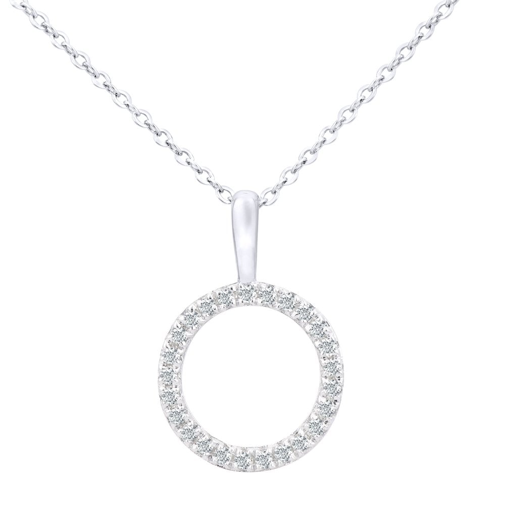 SPARKLD 9ct White Gold 0.07ct Diamond Pendant Necklace with 46cm Chain