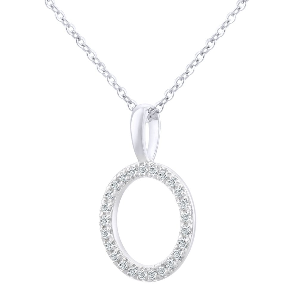 SPARKLD 9ct White Gold 0.07ct Diamond Pendant Necklace with 46cm Chain