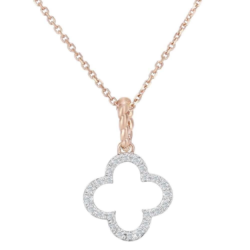SPARKLD 9ct Rose Gold 0.07ct Diamond Flower Pendant Necklace of Length 40cm