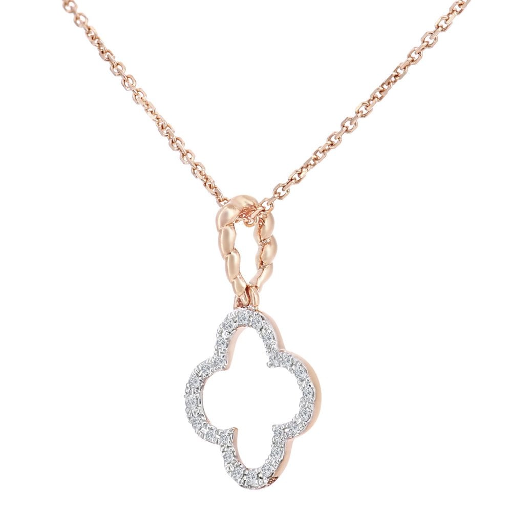 SPARKLD 9ct Rose Gold 0.07ct Diamond Flower Pendant Necklace of Length 40cm