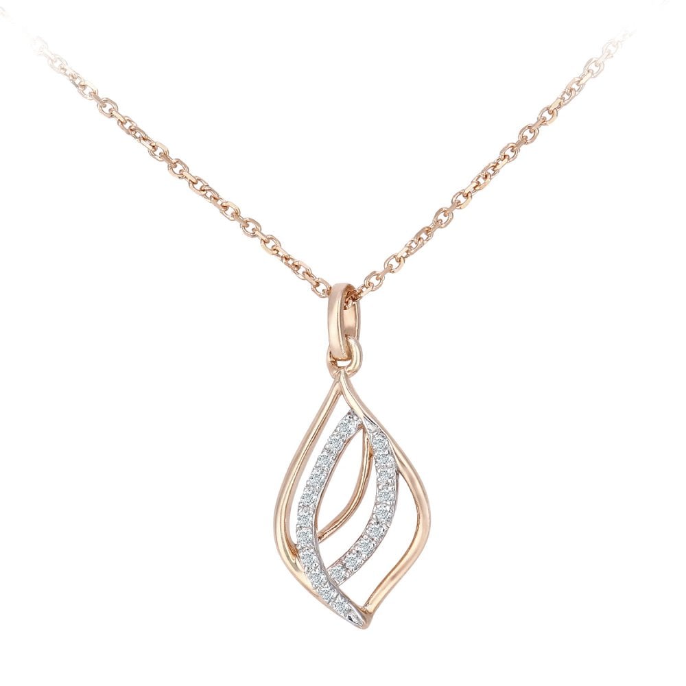 SPARKLD 9ct Rose Gold 0.05ct Diamond Twist Teardrop Pendant Necklace of Length 40cm