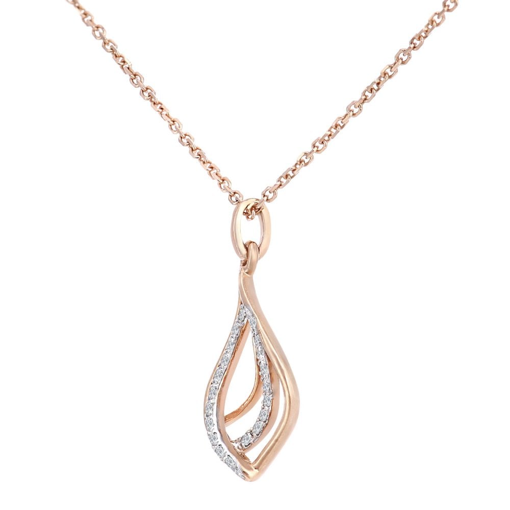 SPARKLD 9ct Rose Gold 0.05ct Diamond Twist Teardrop Pendant Necklace of Length 40cm