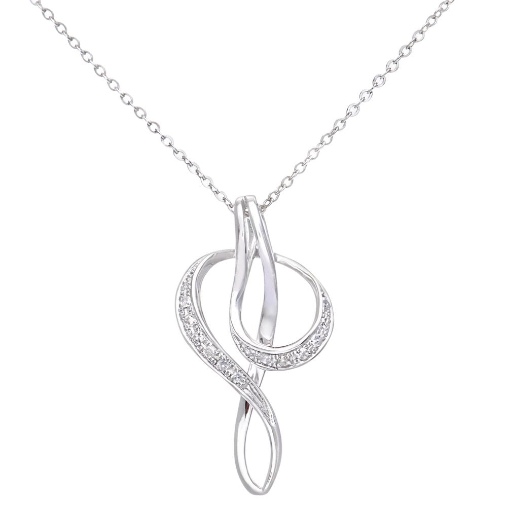 SPARKLD 9ct White Gold 0.05ct Diamond Pendant Necklace