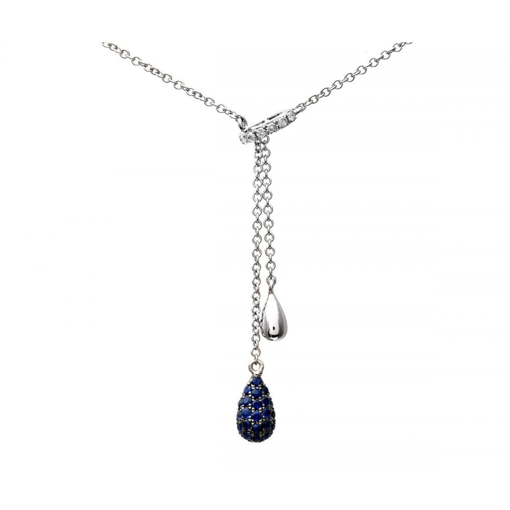 SPARKLD 9ct White Gold Sapphire and 0.03ct Diamond Necklace