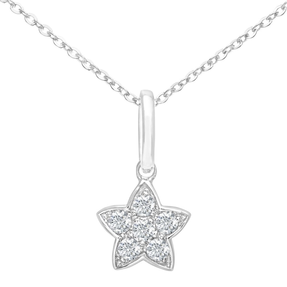 SPARKLD 9ct White Gold 0.07ct Diamond Star Pendant Necklace
