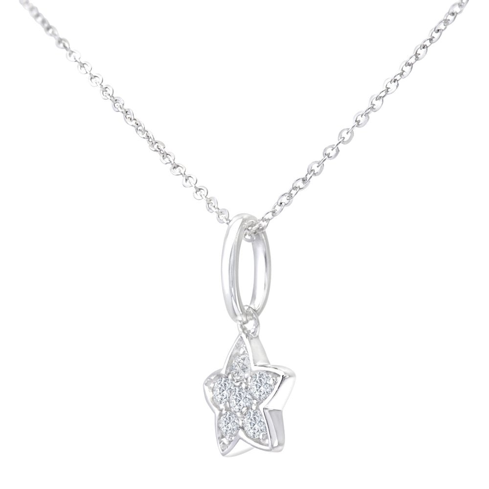 SPARKLD 9ct White Gold 0.07ct Diamond Star Pendant Necklace