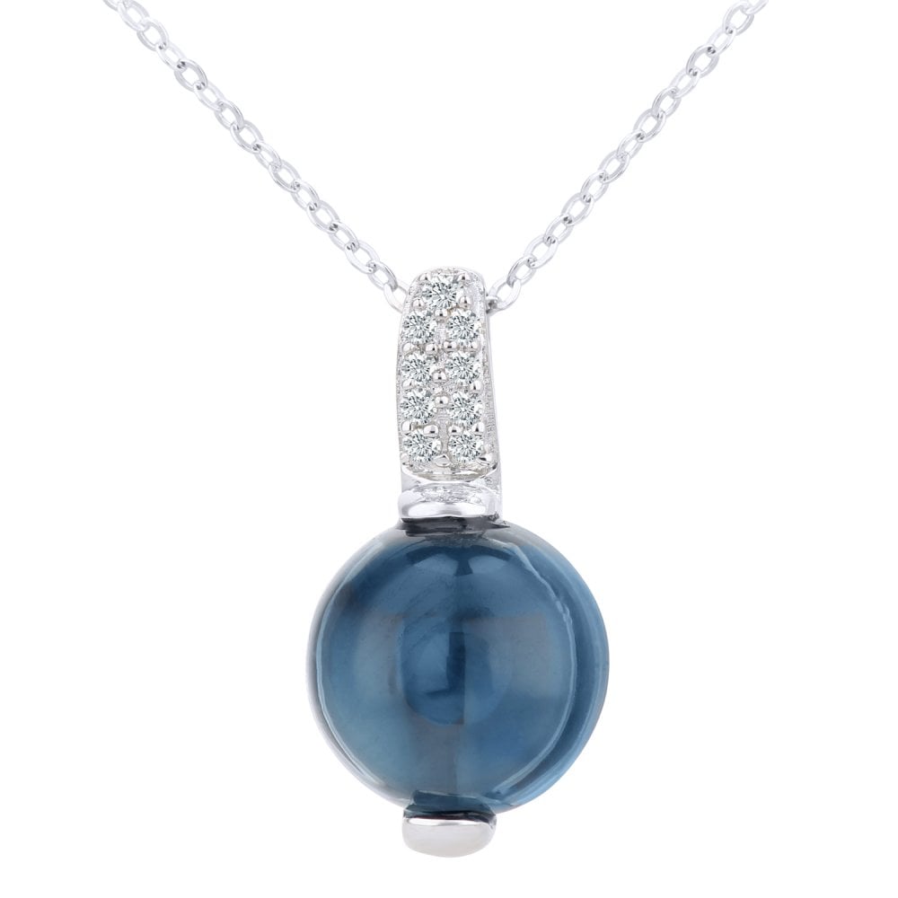 SPARKLD 9ct White Gold Blue Topaz and 0.05ct Diamond Pendant Necklace