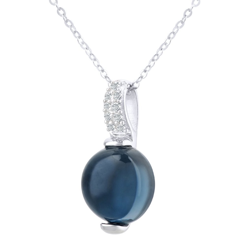 SPARKLD 9ct White Gold Blue Topaz and 0.05ct Diamond Pendant Necklace