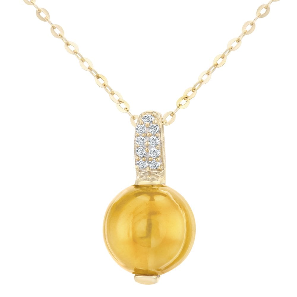 SPARKLD 9ct Yellow Gold Citrine and 0.05ct Diamond Pendant Necklace
