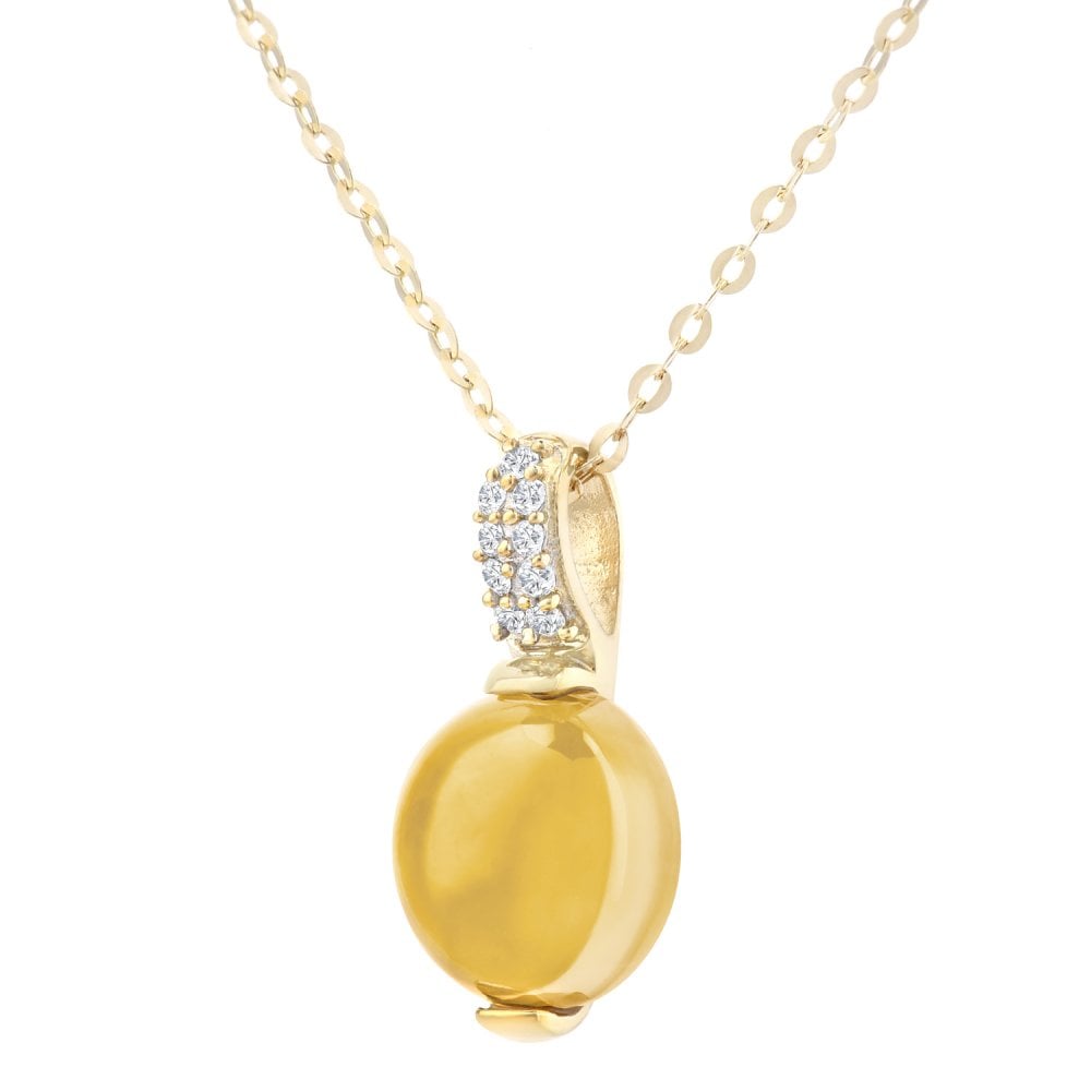 SPARKLD 9ct Yellow Gold Citrine and 0.05ct Diamond Pendant Necklace