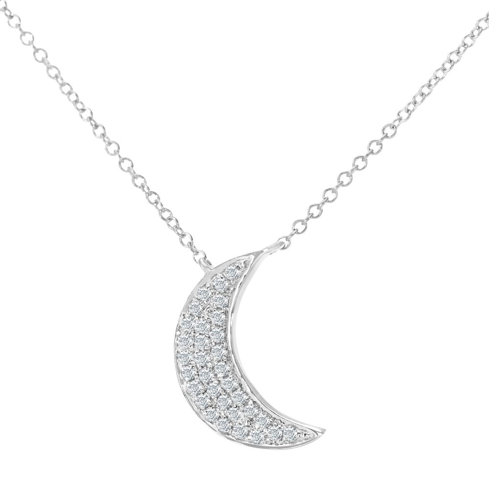 SPARKLD 9ct White Gold 0.10ct Diamond Moon Necklace