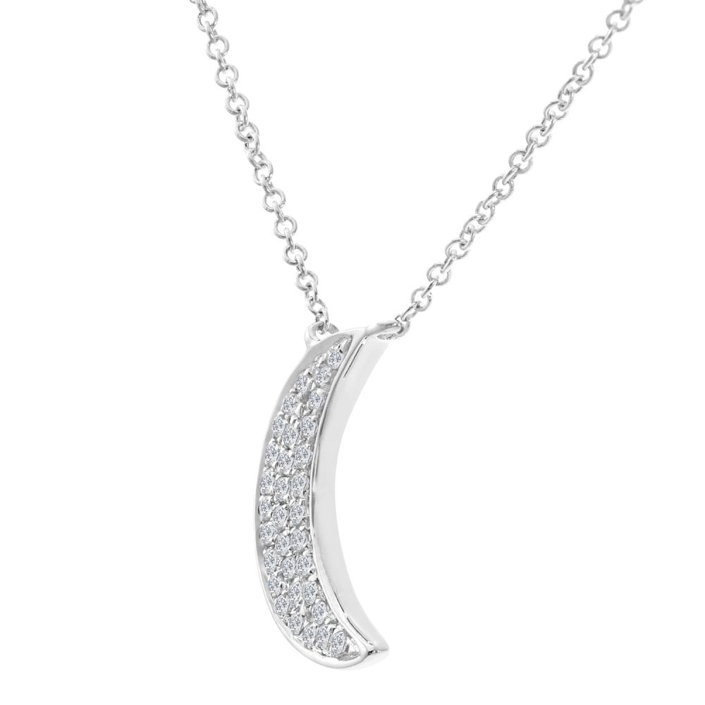 SPARKLD 9ct White Gold 0.10ct Diamond Moon Necklace