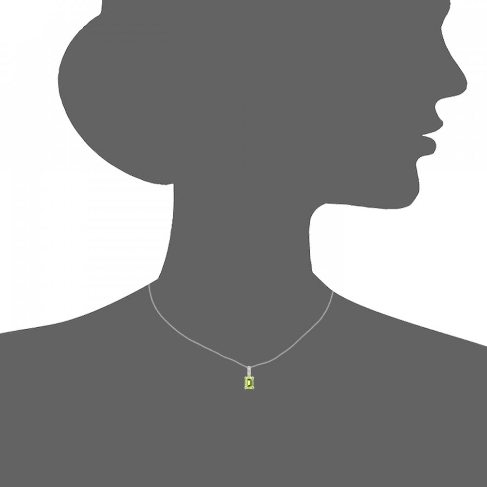 SPARKLD 9ct White Gold Octagon Peridot and 0.02ct Diamond Pendant Necklace