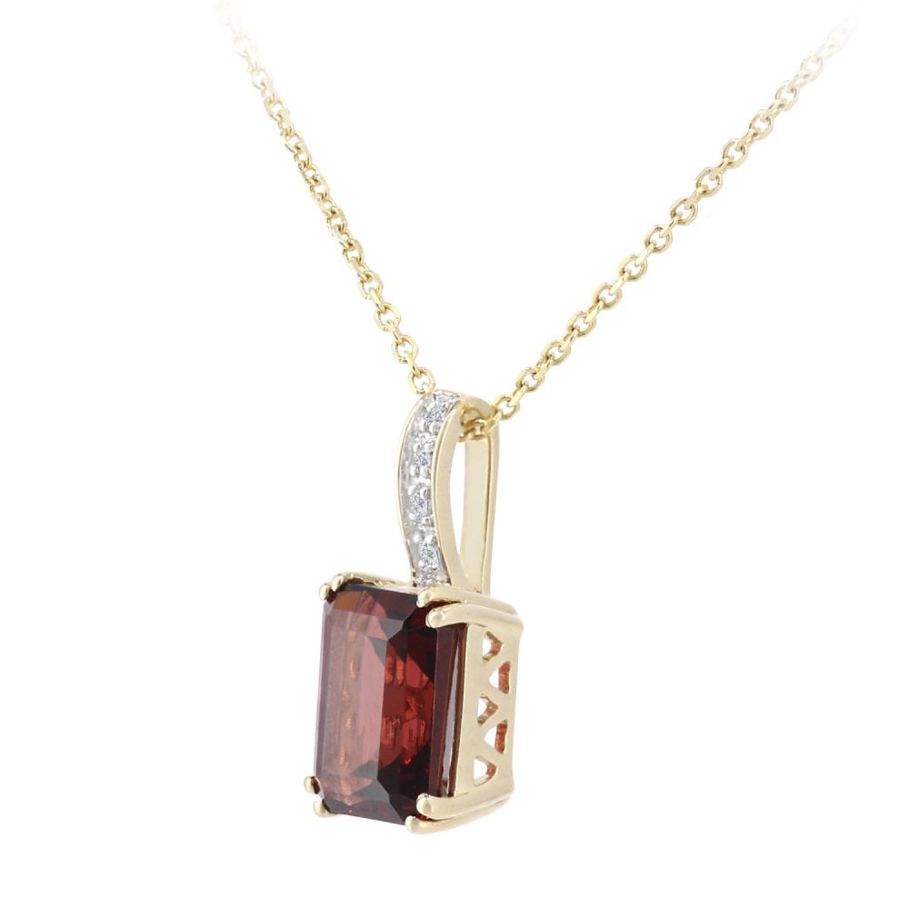 SPARKLD 9ct Yellow Gold Octagon Garnet and 0.02ct Diamond Pendant Necklace