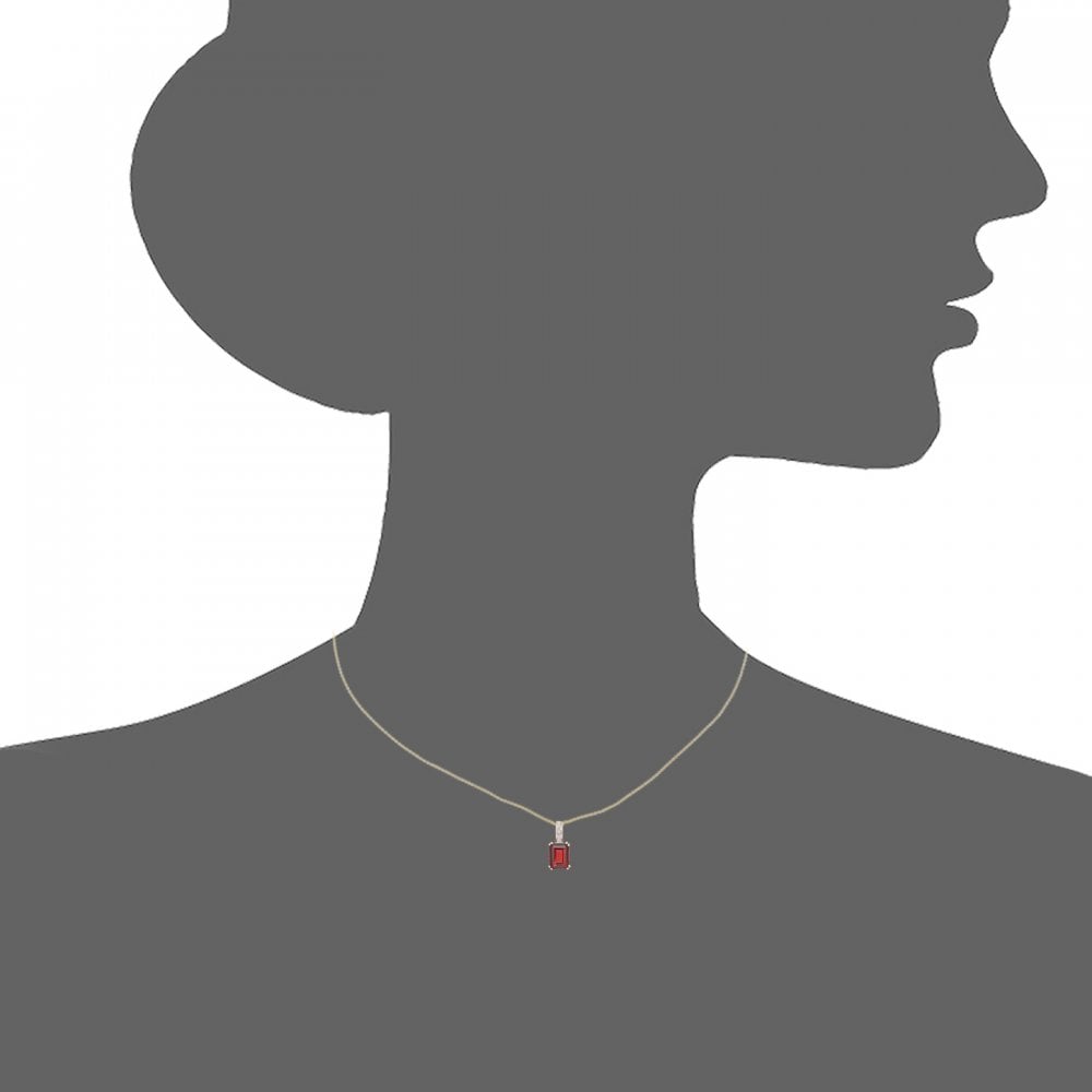 SPARKLD 9ct Yellow Gold Octagon Garnet and 0.02ct Diamond Pendant Necklace