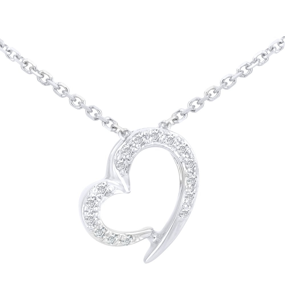 SPARKLD 9ct White Gold Heart 0.05ct Diamond Pendant Necklace