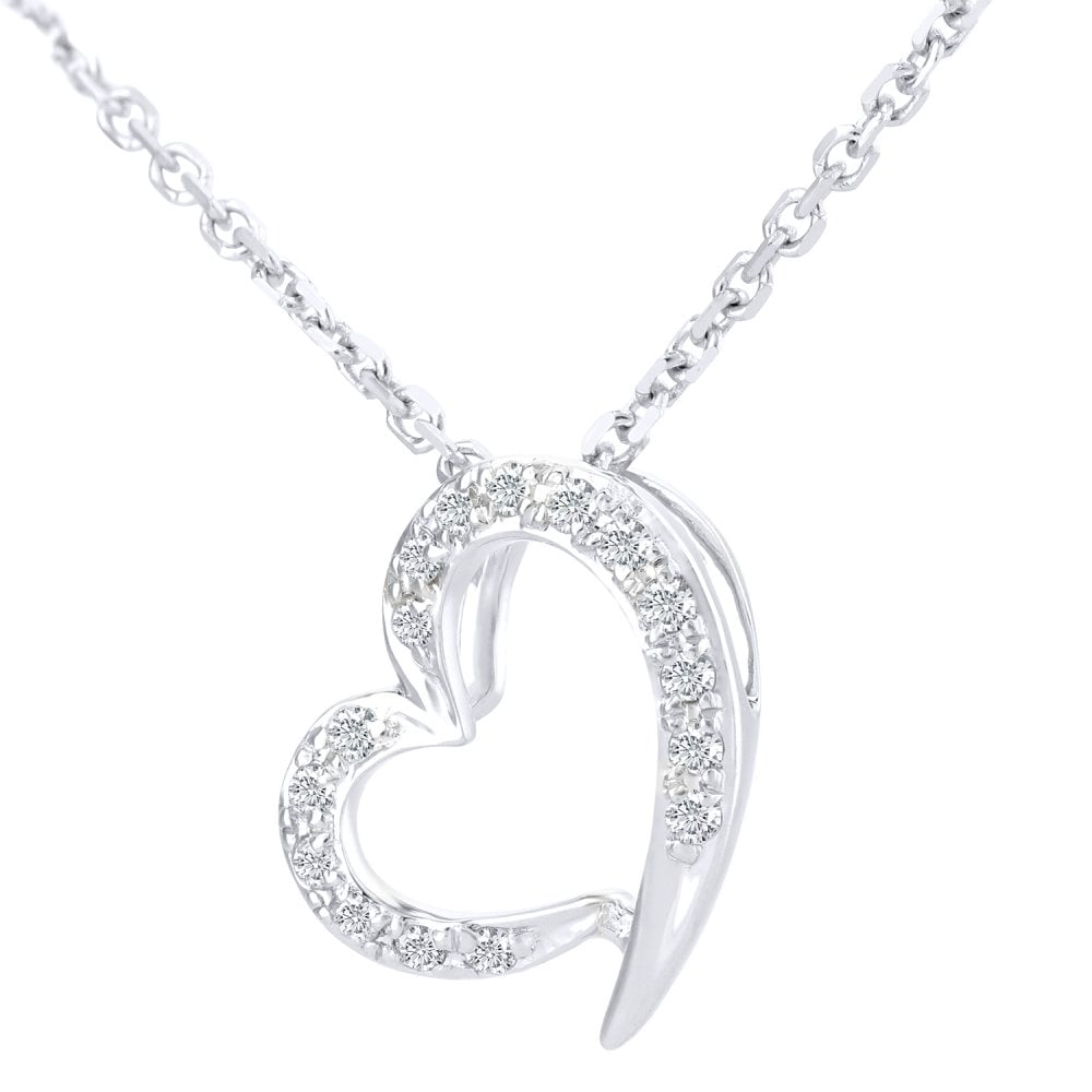 SPARKLD 9ct White Gold Heart 0.05ct Diamond Pendant Necklace