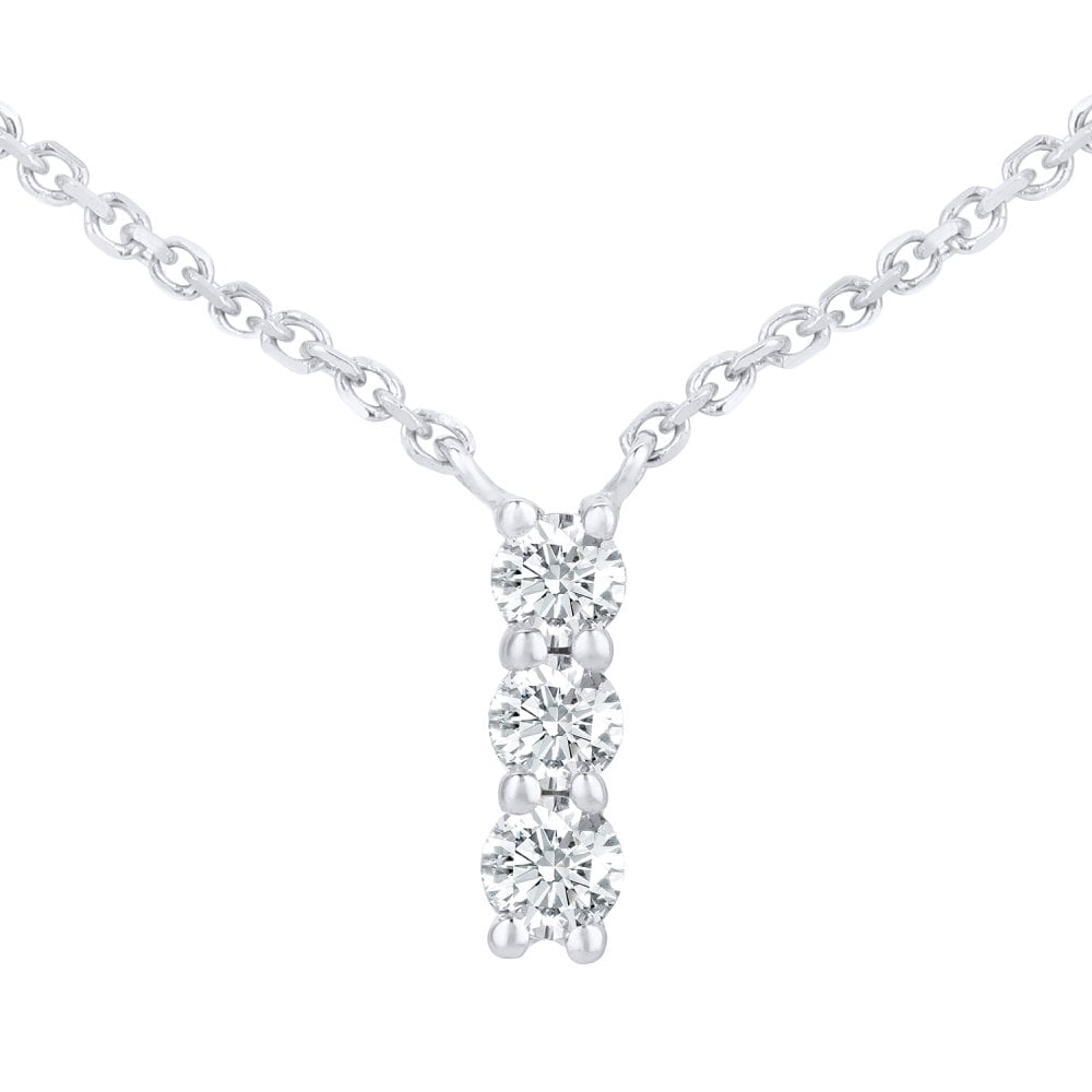 SPARKLD 9ct White Gold 0.10ct 0.12ct Diamond Trilogy Necklace