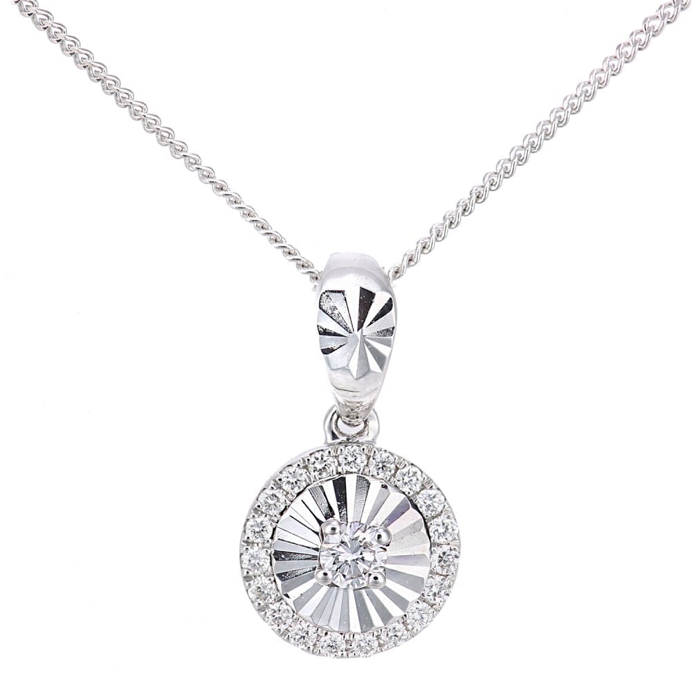 SPARKLD 18ct White Gold 0.05ct Diamond Halo Pendant Necklace