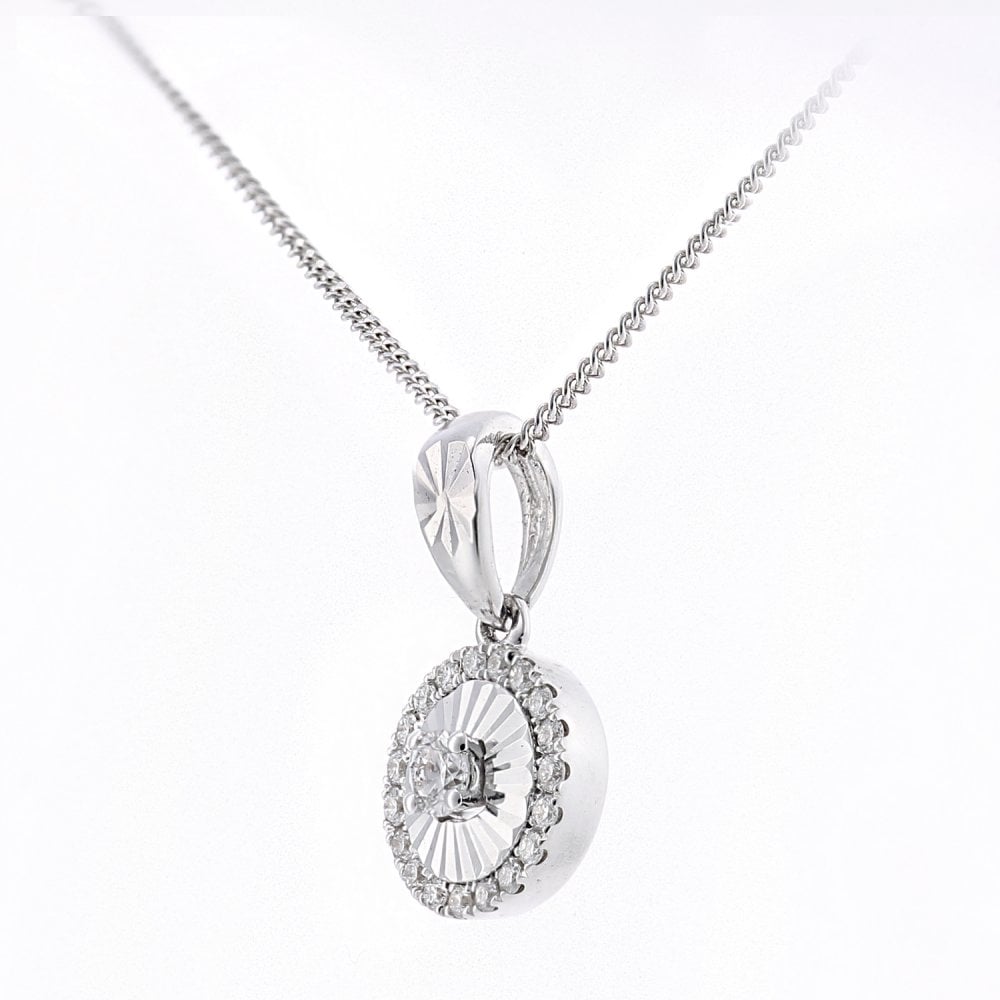 SPARKLD 18ct White Gold 0.05ct Diamond Halo Pendant Necklace