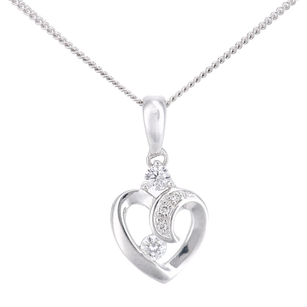 SPARKLD 18ct White Gold 0.10ct Diamond Heart Pendant Necklace