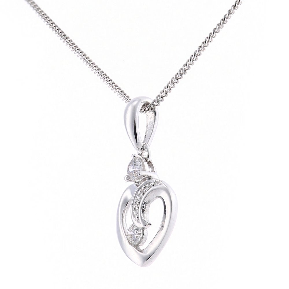 SPARKLD 18ct White Gold 0.10ct Diamond Heart Pendant Necklace