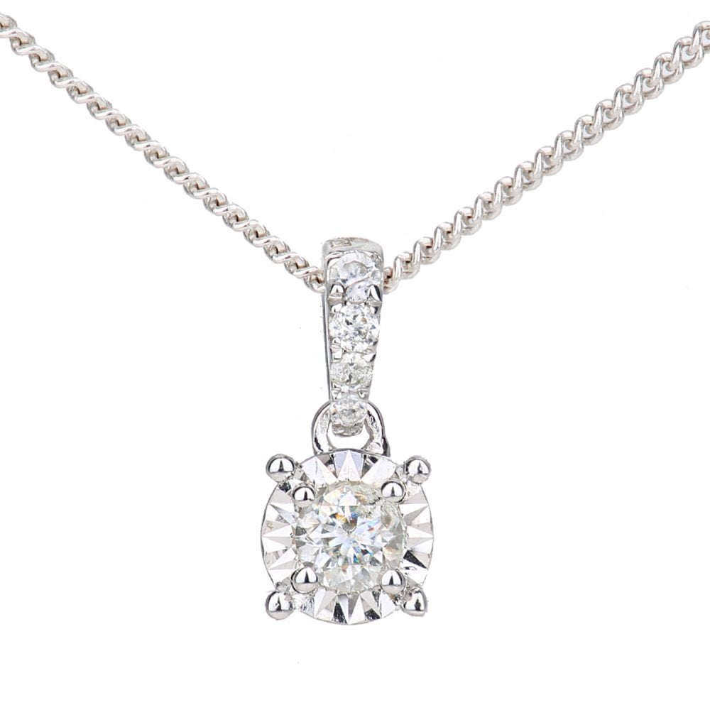 SPARKLD 18ct White Gold 0.10ct Diamond Solitaire Pendant Necklace