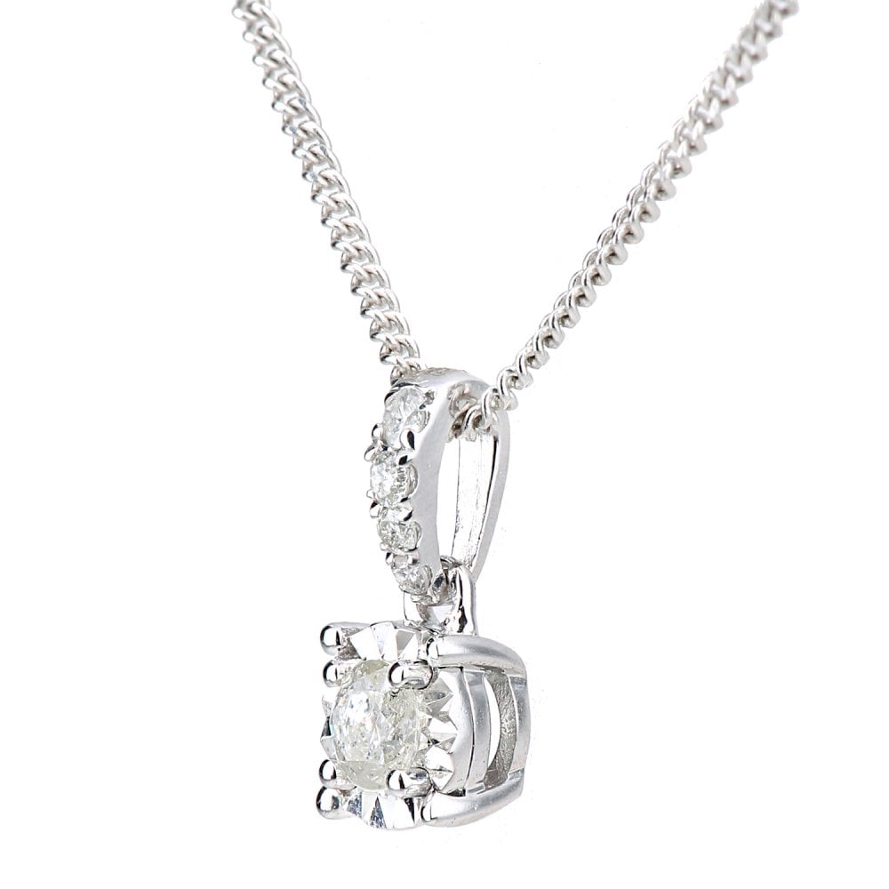 SPARKLD 18ct White Gold 0.10ct Diamond Solitaire Pendant Necklace