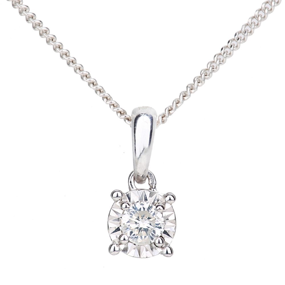 SPARKLD 18ct White Gold 0.10ct Diamond Solitaire Pendant Necklace