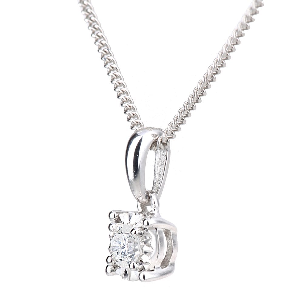 SPARKLD 18ct White Gold 0.10ct Diamond Solitaire Pendant Necklace