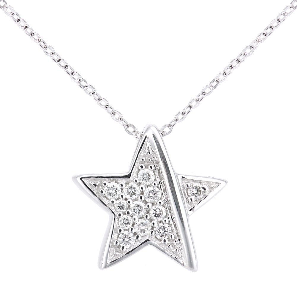 SPARKLD 18ct White Gold 0.10ct Diamond Star Pendant Necklace