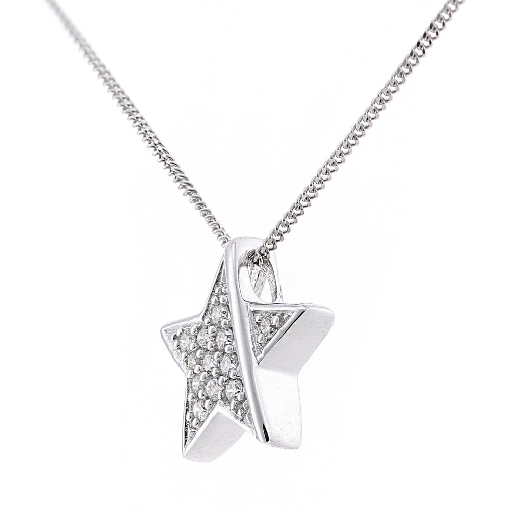 SPARKLD 18ct White Gold 0.10ct Diamond Star Pendant Necklace