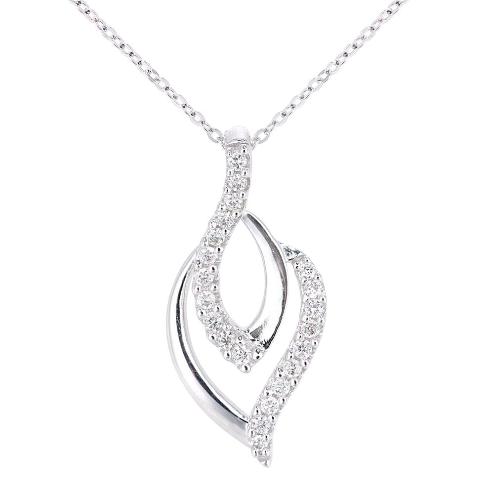 SPARKLD 18ct White Gold 0.10ct Diamond Twist Pendant Necklace