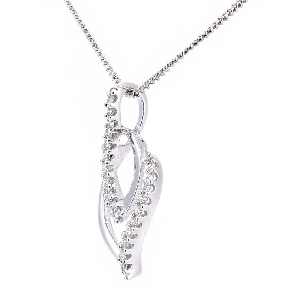 SPARKLD 18ct White Gold 0.10ct Diamond Twist Pendant Necklace