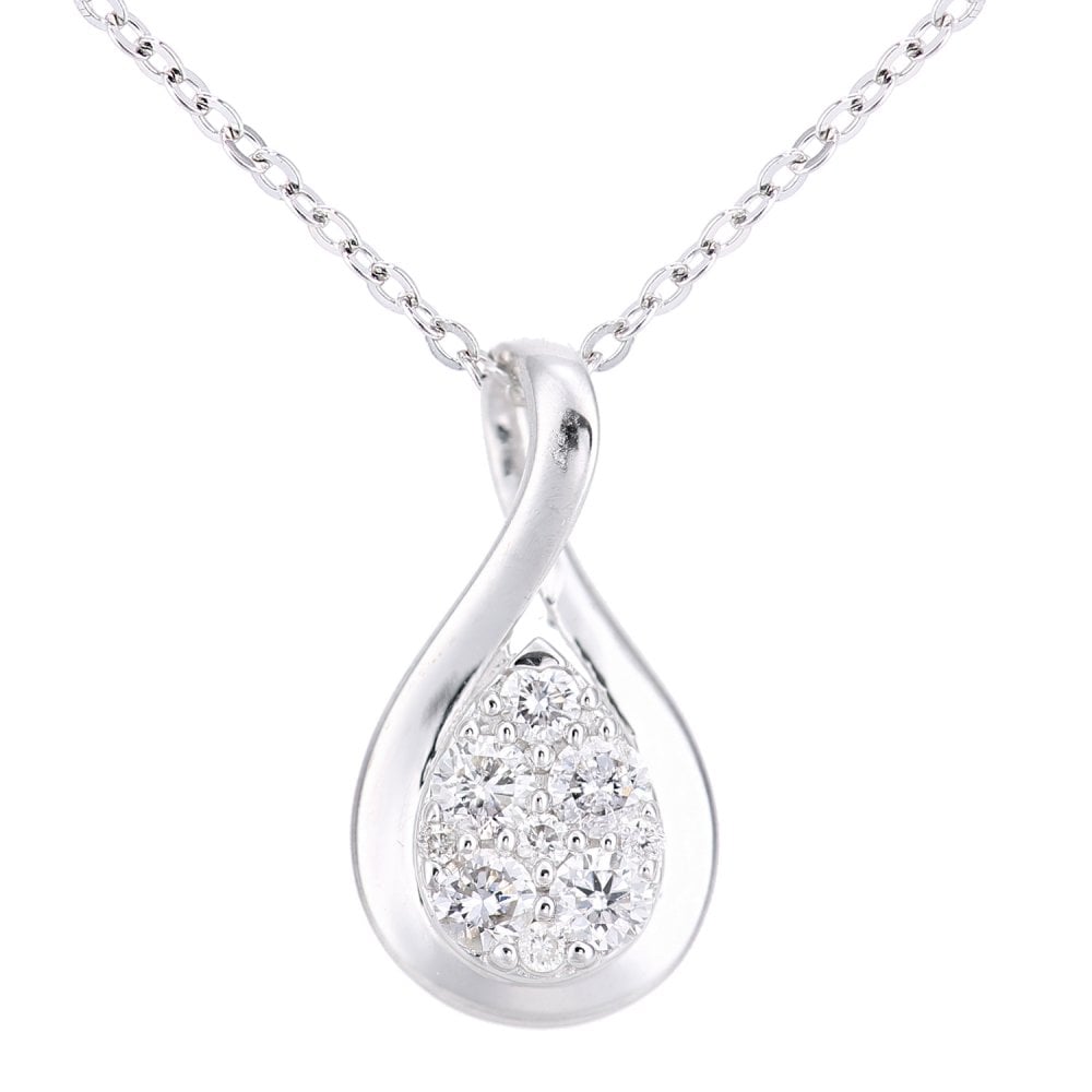 SPARKLD 18ct White Gold 0.17ct Diamond Halo Pendant Necklace