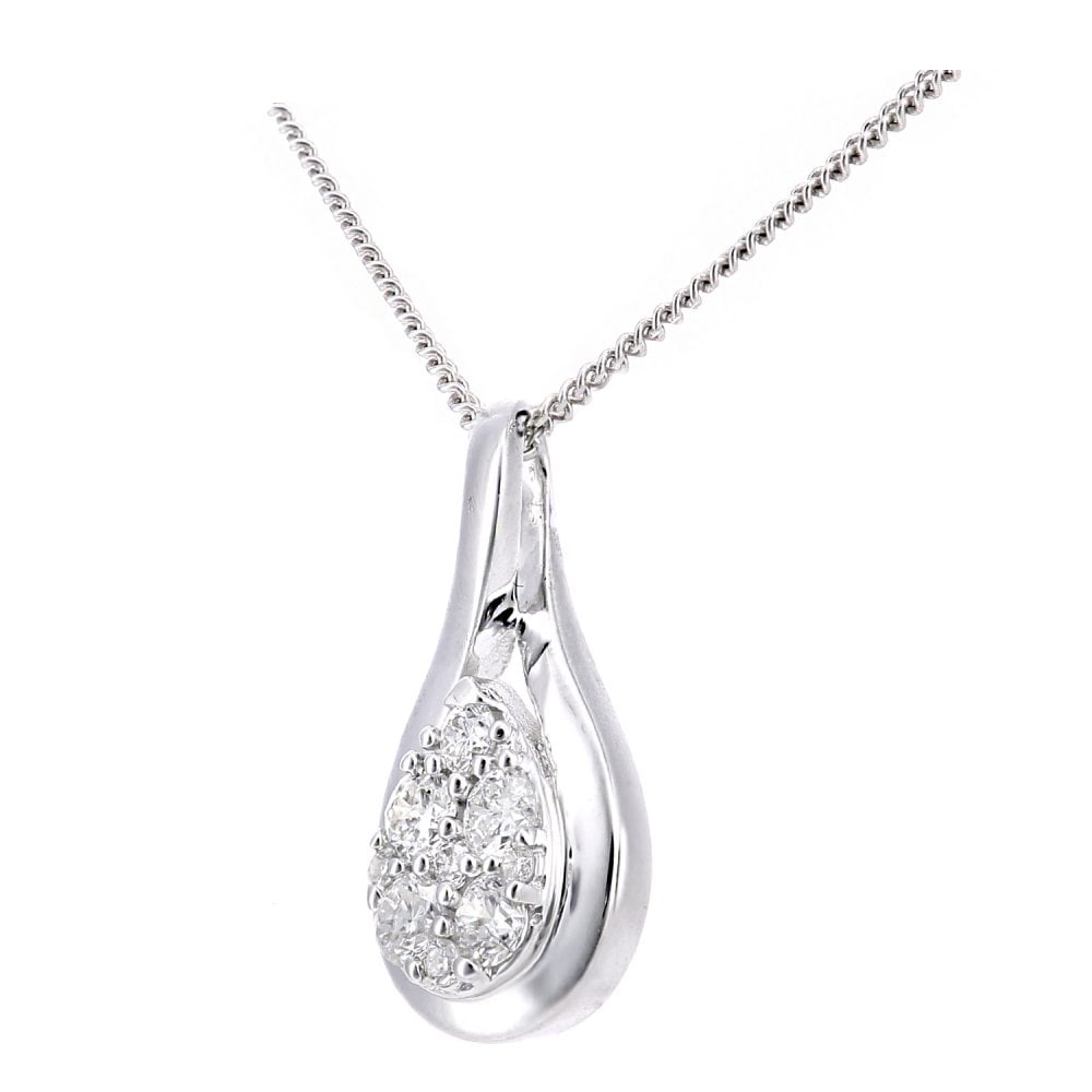 SPARKLD 18ct White Gold 0.17ct Diamond Halo Pendant Necklace