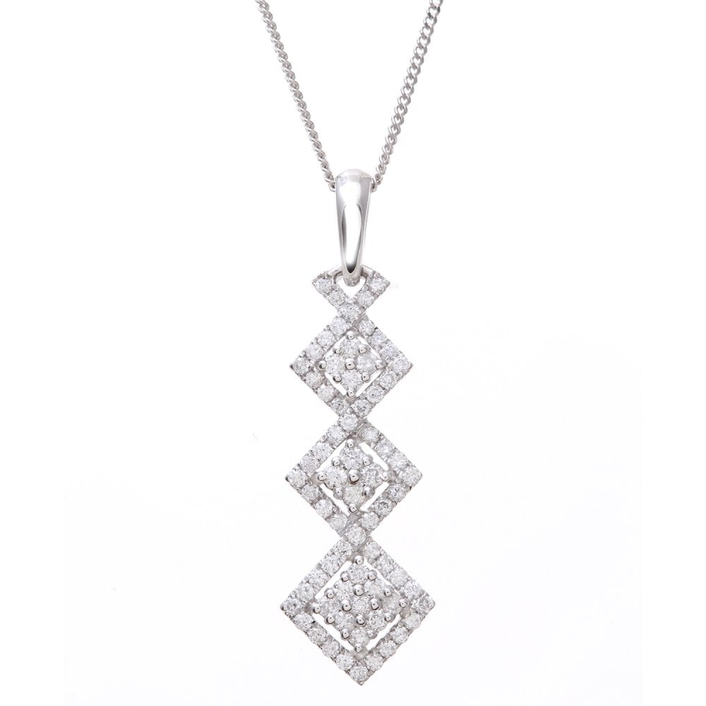 SPARKLD 18ct White Gold 0.50ct Diamond Trilogy Pendant Necklace