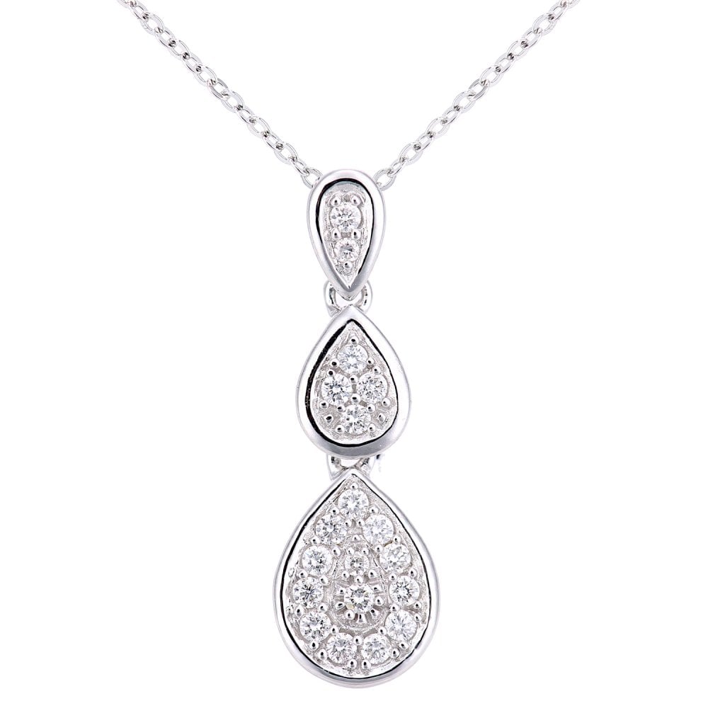 SPARKLD 18ct White Gold 0.19ct Diamond Trilogy Halo Pendant Necklace
